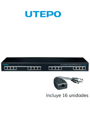 UTEPO UTP116PVHD2 - Transmisor y receptor de 16 canales de video y energía, HDCVI/TVI/AHD/CVBS, distancia 400m a 720p, 200m a 1080p - Image 1