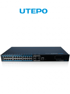 UTEPO UTP7224EPOEL2 - Switch PoE industrial para videovigilancia, 24 puertos FE AF/AT, 390W totales, 2 puertos GE y fibra SFP uplink, capa 2 - Image 1