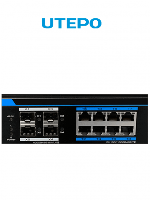 UTEPO UTP7308GEPOE - Switch industrial Gigabit PoE administrable, L2, 8 puertos PoE Gigabit, 4 puertos SFP Gigabit, 802.3af/at, Fast RING, PoE 150W - Image 1