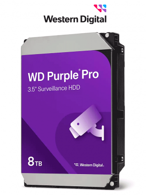 WESTERN DIGITAL WD8002PURP - Disco Duro de 8TB Purple PRO / Especial para Videovigilancia con IA / Tecnología IA AllFrame/ Interface: Sata 6 Gb/s/ Cache 256 MB/ Hasta 64 Cámaras/ 32 Secuencias de IA para Análisis de Aprendizaje Profundo - Image 1