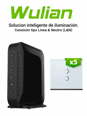 WULIAN BV6IL5LN - Paquete Para Control De Iluminacion con 5 Apagadores Dobles Para Linea y Neutro Con Central Inteligente BRAINV6 - Image 1