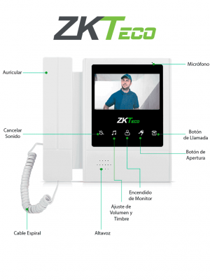 ZKTECO VDPIB4 - Monitor LCD de 4.3 pulgadas para Videoportero Analógico / Conexión mediante 4 Hilos / Resolución 480*272 píxeles / Imagen Nítida / Botón de No Molestar - Image 1