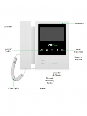 ZKTECO VDP04B4 Kit - Kit de Videoportero Analógico / Monitor de 4.3 Pulgadas / Frente de Calle con cámara de 1 MP / Ángulo de Visión 80° / Conexión hasta 4 monitores - Image 2