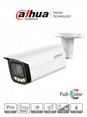 Dahua HAC-HFW2509TU-A-LED - Cámara Bullet Full Color de 5 Megapíxeles/ Lente de 2.8mm/ 111 Grados de Apertura/ 60 Metros de Iluminación/ Micrófono integrado/  WDR real 120dB/ 3D NR/ Super Adapt/ Micrófono integrado/ CVI/CVBS/AHD/TVI/ IP67 - Image 1