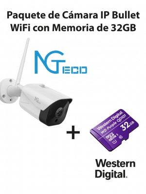 NGTECO NGC401PAK - Paquete de Cámara NGC401 IP Bullet WiFi 1080P con Memoria de 32GB Micro SDHC/ Linea Purple/ Clase 10 U1 - Image 1