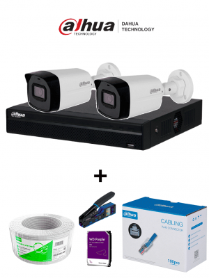 Bundle NVR+2BulletIP -Compra 1 NVR NVR1104HS-P-S3 de 4 Canales y llévate mas 2 cámaras IPC-B1E20  / Bobina de 100 metros/ Caja con 100 Plugs/ Pinza de corte  de Plugs/ Disco duro de 1TB/ #MiPrimerIP - Image 1