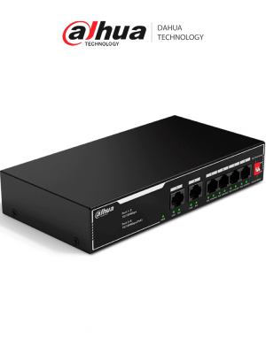 DAHUA  DH-SF1006LP - Switch PoE de 6 Puertos Fast Ethernet/ 4 Puertos PoE 10/100/ 36 Watts Totales/ 2 Puertos Uplink RJ45 10/100/ PoE Watchdog/ Soporta hasta 250mts sobre UTP CAT 6/ Protección Contra Descargas/ - Image 1