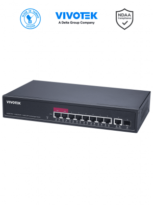 VIVOTEK AW-GEL-105A-110  - Switch PoE administrable, 8 puertos PoE Gigabit, 1 puerto GE, 1 puerto SFP, 20 Gbps, 30W por puerto,110W Totales, PoE Extendido 250mts - Image 1
