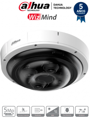 DAHUA IPC-PDBW82041N-B360 - Cámara IP Panorámica Resolución de 4 x 5 MP/ Lente Mot. 2.8 a 12mm/ ∢ 360/ IR 30 mts/ IA WizMind/ Detección Facial/ Protección Perimetral/ Starlight/ PoE/ WDR/ H.265+/ IP67/ IK10/ E&S Alarma/ E&S Audio/ - Image 1
