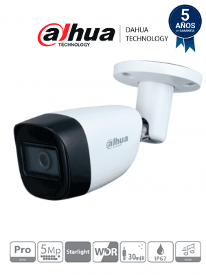 Dahua HAC-HFW2501CM-A - Cámara Ballet de 5 megapíxeles/ Serie Pro/ Lente 3.6mm/ 92 Grados de Apertura/ Micrófono Integrado/ IR de 30 Metros/ WDR 120dB/ 3D NR/  IP67 - Image 1
