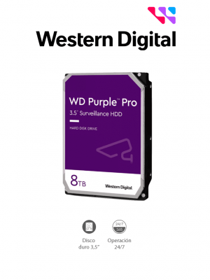 WESTERN WD8001PURP - Disco Duro de 8TB Purple PRO/ Especial para Videovigilancia con IA/ Tecnología IA AllFrame/ Interface: Sata 6 Gb/s/ Cache 256 MB/ Hasta 64 Cámaras/ 32 Secuencias de IA para Análisis de Aprendizaje Profundo/ - Image 1