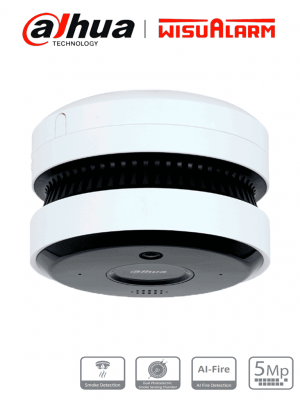 DAHUA WISUALARM DHI-HY-SAV849HA-E - Cámara IP 5MP con IA para Detección de Incendio/ Detector Fotoelectrico/ Buzzer de 85 dB/ WDR Real/ Flip/ E&S de Alarma/ IR de 20 Metros/ PoE/ Microfono y Altavoz/ Ranura MicroSD/ #LoNuevo #Wisualarm #MCI1 #WR #IPW #WS - Image 1