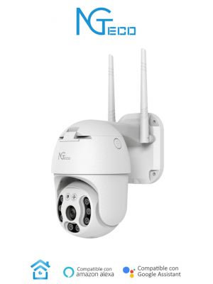 NGTECO NGC4200 - Cámara PT WiFi de 3MP con lente de 3.6mm, altavoz y micrófono integrados. Ofrece audio bidireccional y alcance IR de 20m. Utiliza compresión de vídeo H.265. Compatible con almacenamiento local y en la nube. Funciona con Alexa - Image 1