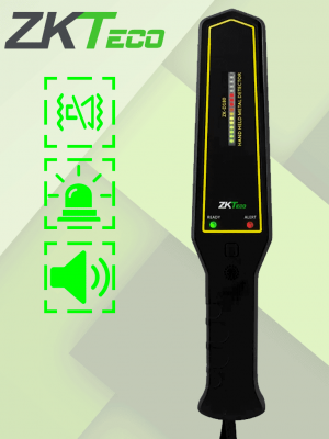 ZKTECO D180 - Detector de metales portátil con alta sensibilidad, indicador visual y alarmas sonora y de vibración. Su batería recargable de 9VDC proporciona hasta 40 horas de uso continuo, ideal para aplicaciones de seguridad eficientes y prolongadas. - Image 1