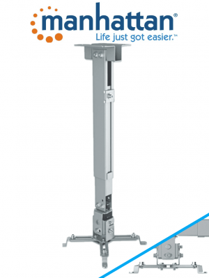 MANHATTAN 461191 - Soporte de Proyector para Montaje en Techo o Pared/ 20 Kg de Carga/ Altura Ajustable/ Inclinación y Rotación Ajustable/ Movimiento Articulado/ Color Plata/ Diseño Multipropositos/ - Image 1