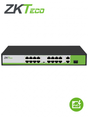 ZKTECO PE162200C - Switch de 16 Puertos Fast Ethernet PoE AF - AT / 2 Puertos RJ45 10/100/1000M + 1 Puerto SFP 1G / PoE+ hasta 30W por puerto / Soporta hasta 250 mts sobre UTP CAT 6 / Autoadaptación MDI - MDIX / Protección Contra Descargas - Image 1