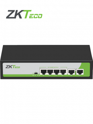 ZKTECO PE04255C -Switch de 4 Puertos Fast Ethernet PoE AF - AT /  2 Puertos RJ45 10/100 / Soporta hasta 250 mts sobre UTP CAT 6 / Protección Contra Descargas  / NO Administrable - Image 1