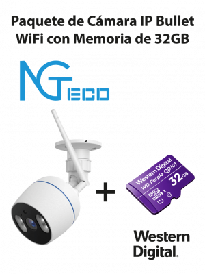 NGTECO NGC501PAK - Paquete de Cámara NGC501 IP Bullet WiFi 1080P con Memoria de 32GB Micro SDHC/ Linea Purple/ Clase 10 U1 - Image 1