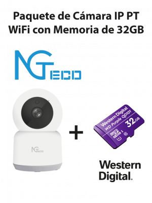 NGTECO NGC2401PAK - Paquete de Cámara NGC2401 IP PT WiFi 1080P con Memoria de 32GB Micro SDHC/ Linea Purple/ Clase 10 U1 - Image 1