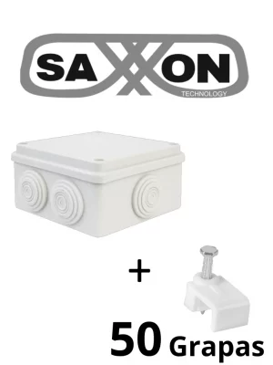 SAXXON SWD015LMG5MMC - Paquete de Caja de Conexiones 8 Entradas 150x150x70mm con Bolsa de Grapas Cuadradas de Pared de 6mm de alto Color Blanco 50 piezas - Image 1