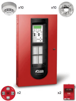 KIDDE F_FX1000KIT10 - Panel FX 1000 / 10 Detectores de Humo con Bases / 2 Estaciones Manuales / 2 Sirenas con Estrobo - Image 1