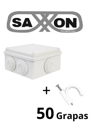 SAXXON SWD015LMGNCC5MMR - Paquete de Caja de Conexiones 8 Entradas 150x150x70mm con Bolsa de Grapas Redondas de Pared de 6mm de alto Color Blanco 50 piezas - Image 1