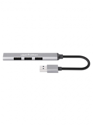 MANHATTAN -168427 - Hub USB combinado con 4 puertos Tipo A / Conector USB-A macho a cuatro puertos USB-A hembra, un puerto USB 3.2 Gen 1 (antes USB 3.0) de 5 Gbps y tres puertos USB 2.0 de 480 Mbps, alimentación por bus, aluminio, gris espacial - Image 1