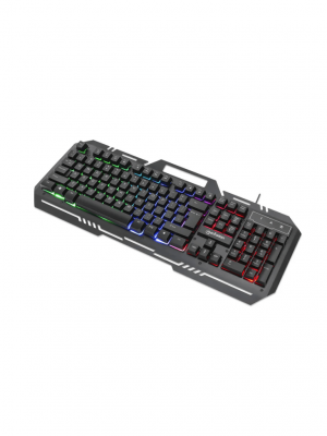 MANHATTAN 180610 - Teclado Gaming LED con pánel metálico para celular 12 teclas de función, Conexión USB, Teclado en Español con retroiluminación Rainbow-LED (multicolor), soporte para teléfono, IPX4 (resistente a salpicaduras), negro - Image 1