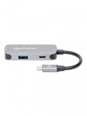 MANHATTAN - 190299 - Convertidor Docking USB-C a HDMI, 3 en 1 con PD / Un conector USB 3.2 tipo C macho a un puerto HDMI (4K@60Hz), un USB-A (5 Gbps) y un USB-C PD (100 W), convertidor multipuerto con puerto de carga de paso, aluminio, gris espacial - Image 1