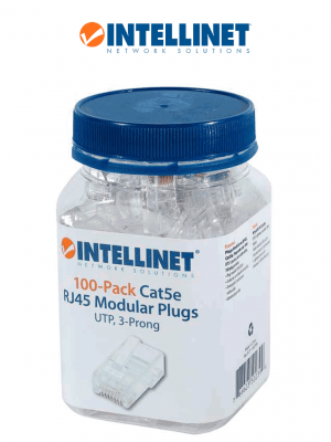 INTELLINET 502399 - Enchufe RJ45 CAT5E sólido UTP, bote de 100 piezas, con 15 micras de oro. - Image 1