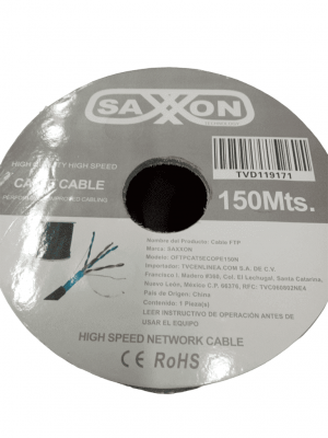 SAXXON OFTPCAT5ECOPE150N - Bobina de Cable FTP Cat5e 100% Cobre/ 150 Metros/ Blindado/ Color Negro/ Uso Exterior/ Ideal para Cableado de Redes de Datos y Video/ Cert ISO9001/ UL / RoSH/ - Image 4