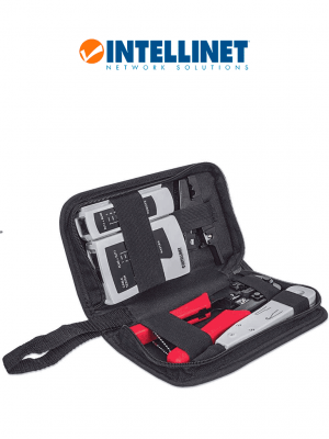 INTELLINET 780070 - Kit de herramientas para red de 4 piezas: probador de cable UTP, ponchadora, pinza crimpeadora y pelador de cable - Image 1