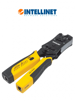 INTELLINET 780124 - Pinza crimpeadora universal de plugs modulares y probador de cables 2-en-1: crimpea, corta, pela, remata y prueba. - Image 1
