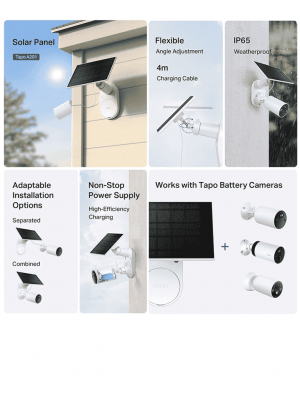 Tapo A201 Panel solar Energía Solar, Utiliza energía solar gratuita y limpia para proporcionar un suministro de energía constante para tus cámaras Tapo alimentadas por batería, Instalación Sencilla. - Image 2
