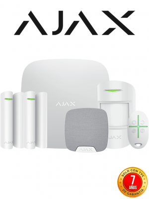AJAX KIT RESIDENCIAL - Panel de alarma Hub2Plus conexión Ethernet / WiFi / LTE, APP “AJAX PRO” iOS y Android , 1 sensor de movimiento, 2 detectores para puerta o ventana, 1 control remoto y una sirena interior inalámbrica color Blanco - Image 1