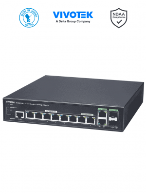 VIVOTEK AW-GEV-108A-130 - Switch Gigabit PoE Administrable con 8 puertos GE, 2 Puertos GE Combo SFP / RJ45, 150W totales, 30W por puerto, compatible con VIVOCAM - Image 1