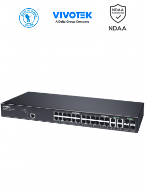 VIVOTEK AW-GEV-288A-370 - Switch PoE Administrable 24 puertos Gigabit, 20 x GbE Poe 30W, 4x GbE Poe 90W, 4x GbE/SFP Combo, L2, VIVOCAM para Videovigilancia, 56Gbps, 370W Totales, Extended PoE, NDAA - Image 1