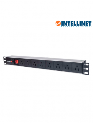 INTELLINET 713993- Barra PDU, 8 contactos, para gabinetes/racks de 19", 1U, con protección contra sobrecarga y botón On/Off. - Image 1