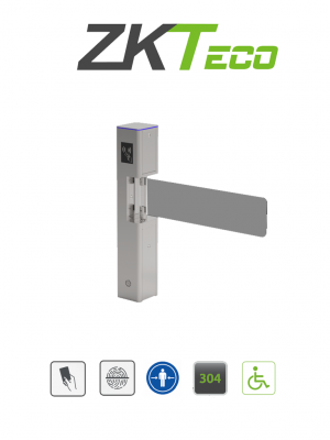 ZKTECO SBT2000S - Puerta de Cortesía Bidireccional de Alto Flujo/ Carril de 90 cm/ 110V/ Acero Inoxidable/ Aleta de Vidrio Templado/ Fácil Integración con Controles de Acceso Facial, Palma, QR, Proximidad y botones/ No cuenta con Lectores y Panel - Image 1