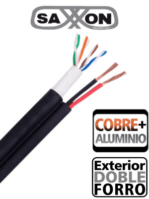 SAXXON OUTP5ECCAEXT2E - Bobina de Cable UTP Cat5e Siames/ 305 Metros/ Uso Exterior/ CCA/ UTP+Cables de Energía Cal. 18 AWG/ Doble Forro en Cable UTP/  Ideal para Cableado de Video/ - Image 1