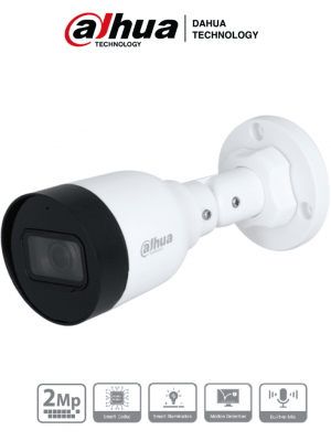 Dahua IPC-HFW1230S1-A-S5-Cámara IP Bullet de 2MP, lente de 2.8mm, ángulo de visión de 102 grados, micrófono integrado, compresión H.265+, IR de 30m, protección IP67, PoE, DWDR. - Image 1