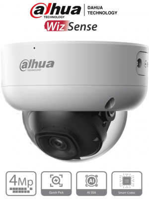 DAHUA IPC-HDBW3441E-AS-S2 - Camara IP Domo Antivandalica de 4 Megapixeles con IA/ WizSense/ Lente de 2.8 mm/ 107 Grados de Apertura/ IR de 50 Metros/ SMD 4.0/ AI SSA/ 1 E&S de Alarma y Audio/ Ranura para MicroSD/ IP67/ IK10/ PoE/ - Image 1