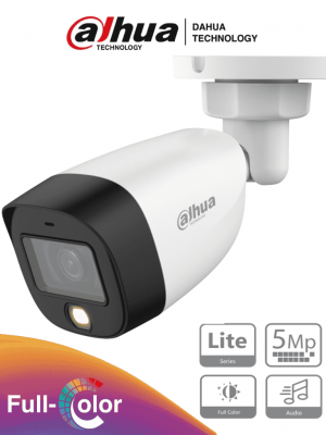 DAHUA HAC-HFW1509CN-A-LED - Cámara Bullet Full Color de 5 MP con lente de 2.8 mm y apertura de 112°. Incluye micrófono integrado, LEDs para visión nocturna hasta 20 metros, WDR de 120 dB y tecnología Starlight. Resistente al agua IP67 - Image 1