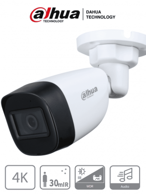 DAHUA HAC-HFW1801CN-A-0280B-S2 - Cámara Bullet 4k con Micrófono Integrado/ 8 Megapixeles/ Lente de 2.8 mm/ 106 Grados de Apertura/ 30 Metros de IR/ WDR Real de 120 dB/ Soporta: CVI/TVI/AHD/CVBS/ - Image 1