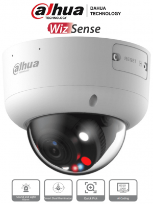 DAHUA IPC-HDBW3849R1P-ZAS-PV - Cámara IP Domo de 8 MP, con iluminadores duales hasta 40 m, tecnología TiOC y WizSense, lente motorizado de 2.7-13.5 mm, audio bidireccional, 1 entrada/salida de alarma y audio, compatible con Quick Pick en NVR con IA. - Image 1