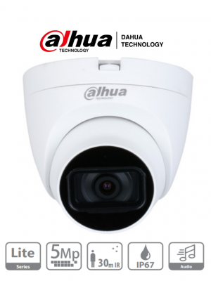 DAHUA HAC-HDW1500TLQN-A - Cámara Domo de 5 MP con micrófono integrado y lente de 2.8 mm. Ofrece iluminación IR hasta 30 metros, tecnología Starlight y es resistente al agua con clasificación IP67. Compatible con CVI, CVBS, AHD y TVI - Image 1