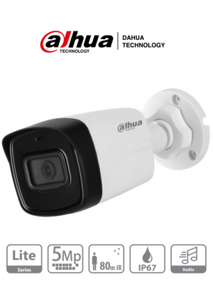 DAHUA HAC-HFW1500TL-A-28 - Camara Bullet de 5 Megapixeles/ Microfono Integrado/ Lente de 2.8mm/ IR de 80 Mts/ IP67/ Starlight/ CVI/CVBS/AHD/TVI/ - Image 1