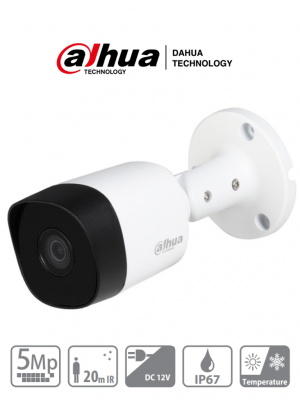 DAHUA HAC-B2A51N-0280B-S2 - Cámara bullet de 5 MP con lente de 2.8 mm y ángulo de visión de 106°. Incorpora IR de 20 m para visión nocturna, resistente IP67, y materiales metálicos. Compatible con CVI, CVBS, AHD y TVI - Image 1
