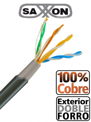 SAXXON OUTPCAT5ECOPEXT - Bobina de Cable UTP Cat5e 100% Cobre/ 305 Metros/ Exterior con Doble Forro/ Color Negro/ Ideal para Cableado de Redes de Datos y Video/ - Image 1