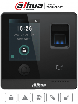 DAHUA ASI1212F-D - Control de Acceso Touch/ 3,000 Huellas/ 30,000 Tarjetas ID/ 30,000 Passwords/ 150,000 Registros/ Apertura Remota desde APP/ Tiempo de lectura de 1.5 s/ TCP/IP/ E&S de Alarma/ Boton de Apertura/ - Image 1